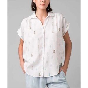 Prana Freemont Woven Top in Soft White Ferns Size Medium M